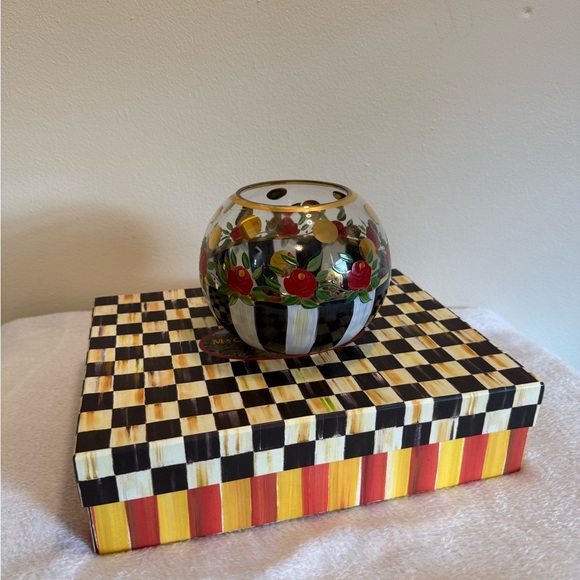 Mackenzie Childs Hand-Painted Floral Glass Bowl